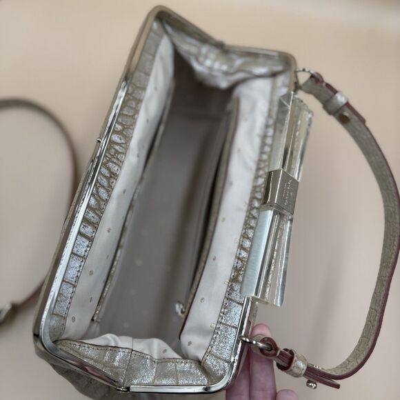 Kate Spade Moon Dance Madeline Satchel Frame Bag, Embossed Gold Suede Crossbody - Picture 11 of 13